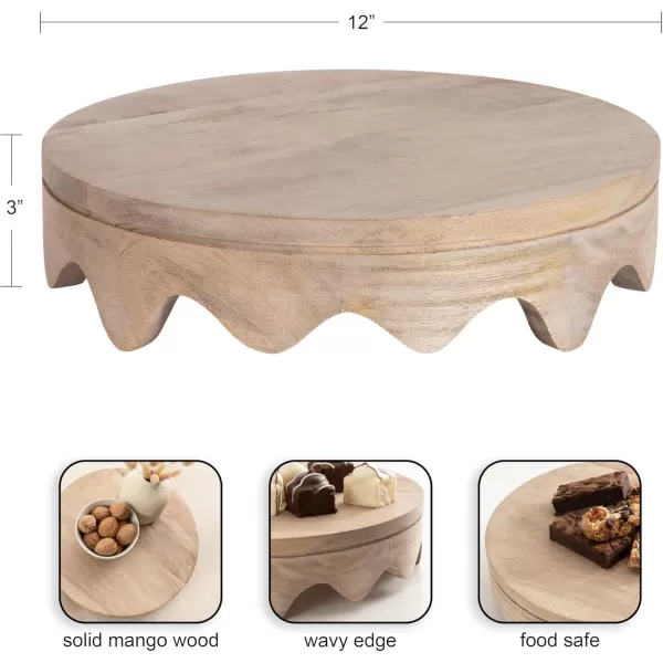 Kate and Laurel Fairlee Decorative Wavy Round Tray 12 Inch Diameter Natural Wood Modern Scalloped Circle Serving Tray for Coffee Table Ottoman Tray Dining Table Centerpiece or Entryway Catchall