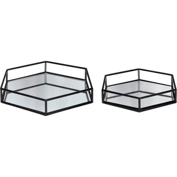 Kate and Laurel Felicia Modern Glam 2Piece Nesting Metal Mirrored Decorative Accent Trays BlackBlack