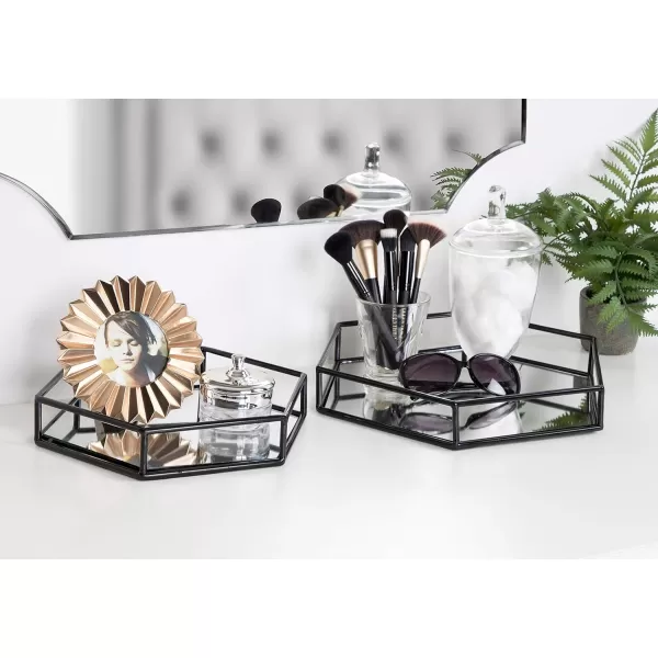 Kate and Laurel Felicia Modern Glam 2Piece Nesting Metal Mirrored Decorative Accent Trays BlackBlack