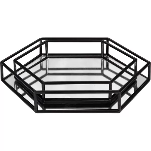 Kate and Laurel Felicia Modern Glam 2Piece Nesting Metal Mirrored Decorative Accent Trays BlackBlack