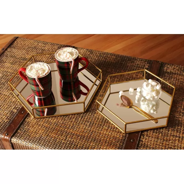 Kate and Laurel Felicia Modern Glam 2Piece Nesting Metal Mirrored Decorative Accent Trays BlackGold