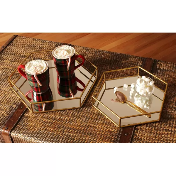 Kate and Laurel Felicia Modern Glam 2Piece Nesting Metal Mirrored Decorative Accent Trays BlackGold