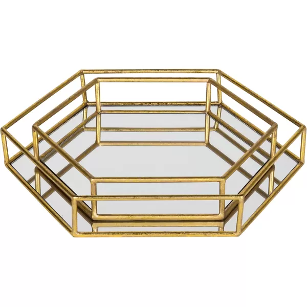 Kate and Laurel Felicia Modern Glam 2Piece Nesting Metal Mirrored Decorative Accent Trays BlackGold