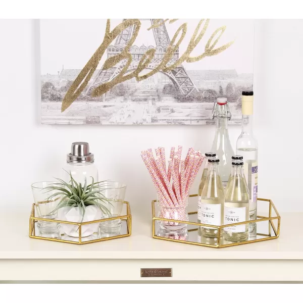 Kate and Laurel Felicia Modern Glam 2Piece Nesting Metal Mirrored Decorative Accent Trays BlackGold