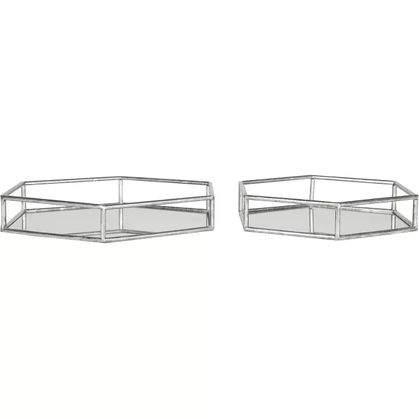 Kate and Laurel Felicia Modern Glam 2Piece Nesting Metal Mirrored Decorative Accent Trays BlackSilver