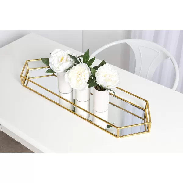Kate and Laurel Felicia Modern Glam Long Metal Mirrored Vanity Storage Organizer Tray GoldGold