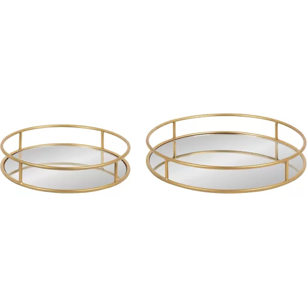 Kate and Laurel Felicia Modern Glam Metal Nesting Trays  Decorative Round Shape with Handles and Mirror Surface Set of 2 Gold