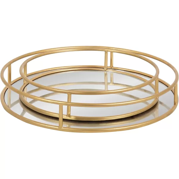 Kate and Laurel Felicia Modern Glam Metal Nesting Trays  Decorative Round Shape with Handles and Mirror Surface Set of 2 Gold