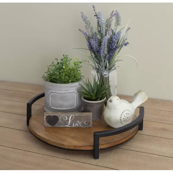 Kate and Laurel Ficher Round Wood Tray 15quot Diameter Rustic Brown ShabbyChic Farmhouse Centerpieces for Table or Ottoman