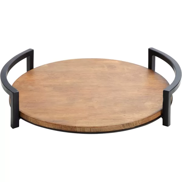 Kate and Laurel Ficher Round Wood Tray 15quot Diameter Rustic Brown ShabbyChic Farmhouse Centerpieces for Table or Ottoman
