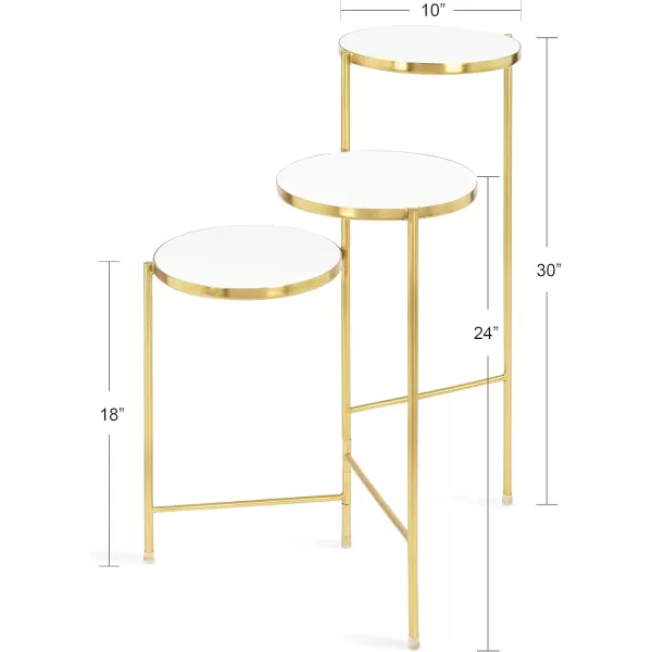 Kate and Laurel Fields Modern Tri Level Plant Stand White and Gold 10 x 10 x 30 Decorative Wood and Metal Multi Tiered PlanterWhiteGold