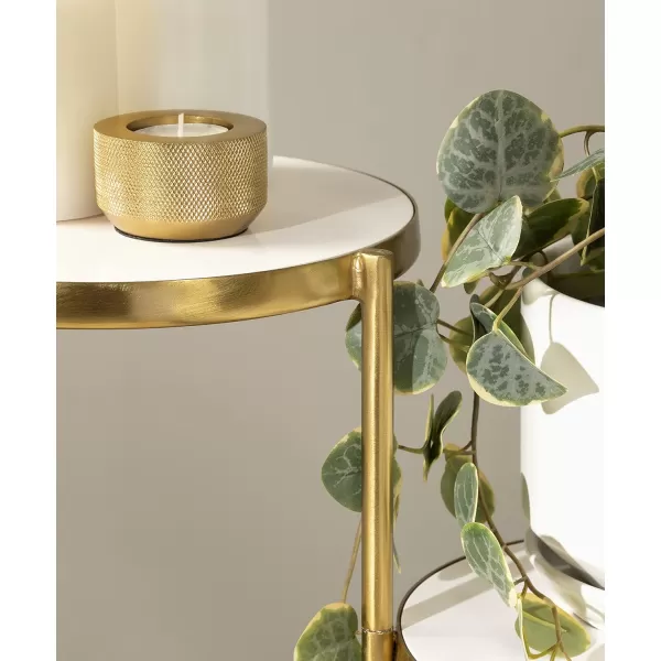 Kate and Laurel Fields Modern Tri Level Plant Stand White and Gold 10 x 10 x 30 Decorative Wood and Metal Multi Tiered PlanterWhiteGold