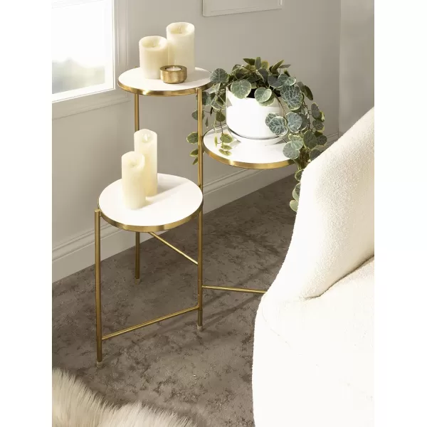 Kate and Laurel Fields Modern Tri Level Plant Stand White and Gold 10 x 10 x 30 Decorative Wood and Metal Multi Tiered PlanterWhiteGold
