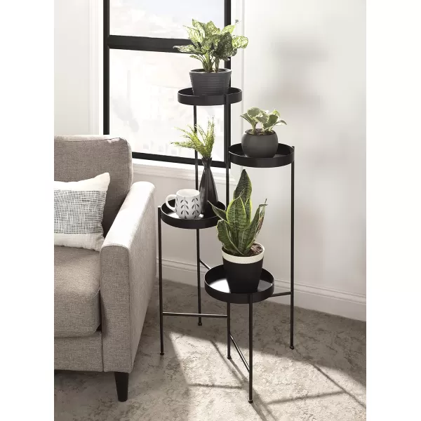 Kate and Laurel Finn Modern 4Tier Plant Stand 10 x 11 x 44 Bronze Folding Lightweight Plant Stand for Decorative Display and StorageBlack