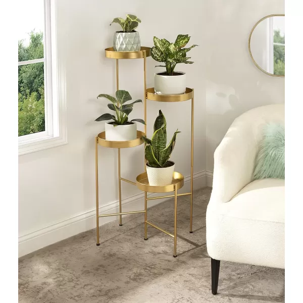 Kate and Laurel Finn Modern 4Tier Plant Stand 10 x 11 x 44 Bronze Folding Lightweight Plant Stand for Decorative Display and StorageGold
