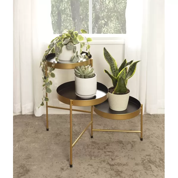 Kate and Laurel Finn Modern TriLevel Plant Stand 13 x 13 x 22 Gold Indoor MultiTiered Plant StandBlackGold