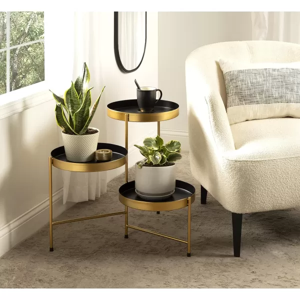 Kate and Laurel Finn Modern TriLevel Plant Stand 13 x 13 x 22 Gold Indoor MultiTiered Plant StandBlackGold