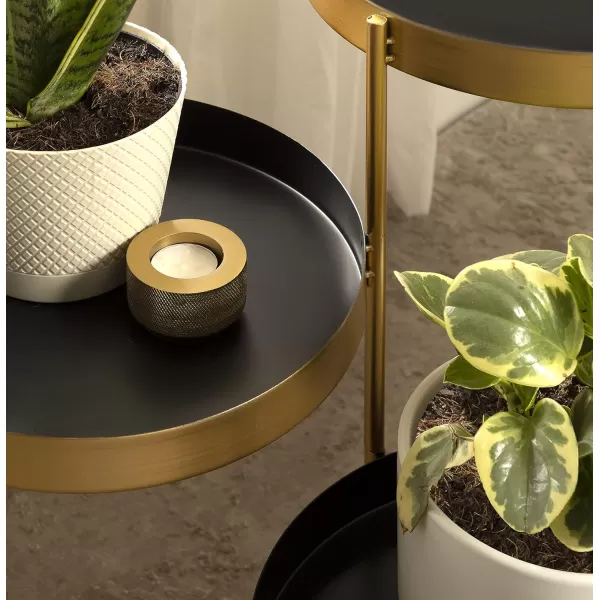 Kate and Laurel Finn Modern TriLevel Plant Stand 13 x 13 x 22 Gold Indoor MultiTiered Plant StandBlackGold