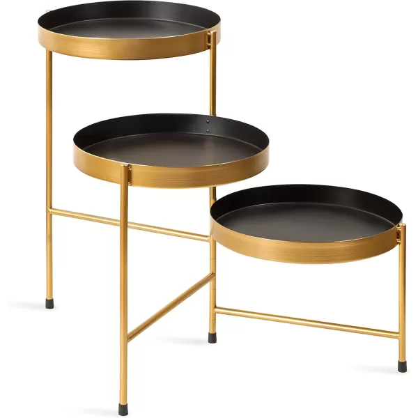 Kate and Laurel Finn Modern TriLevel Plant Stand 13 x 13 x 22 Gold Indoor MultiTiered Plant StandBlackGold