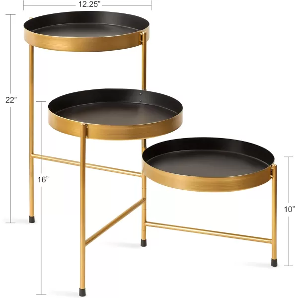 Kate and Laurel Finn Modern TriLevel Plant Stand 13 x 13 x 22 Gold Indoor MultiTiered Plant StandBlackGold