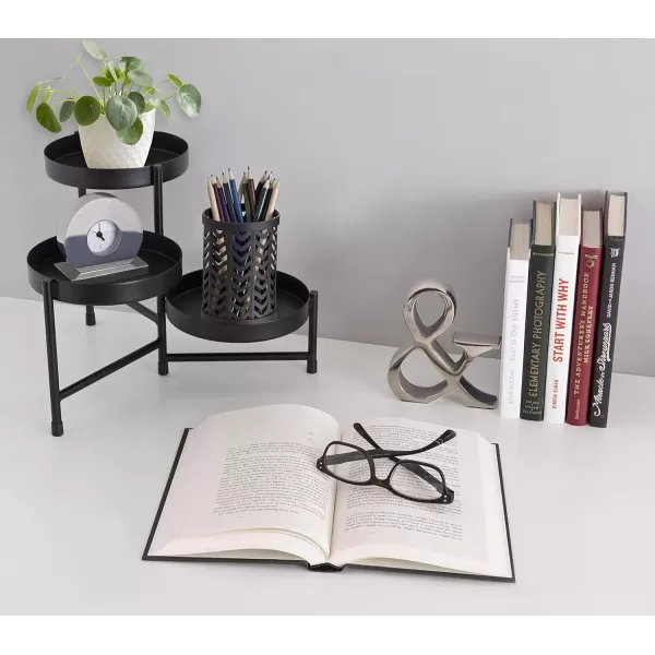 Kate and Laurel Finn Modern TriLevel Plant Stand 725 x 725 x 10 Gold Indoor MultiTiered Plant Stand for TabletopBlack