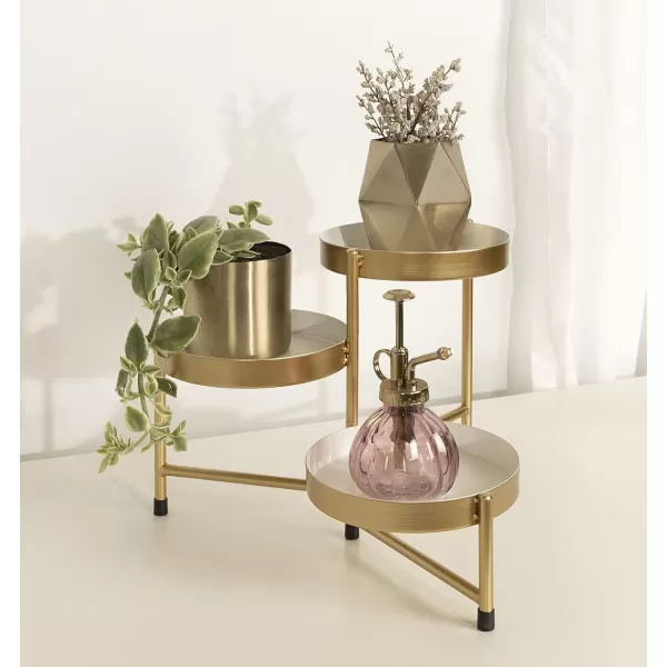 Kate and Laurel Finn Modern TriLevel Plant Stand 725 x 725 x 10 Gold Indoor MultiTiered Plant Stand for TabletopWhiteGold