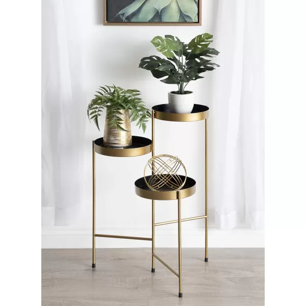 Kate and Laurel Finn TriLevel Metal Plant Stand Black and Gold Decorative Hinged Tray Stand DisplayBlackGold