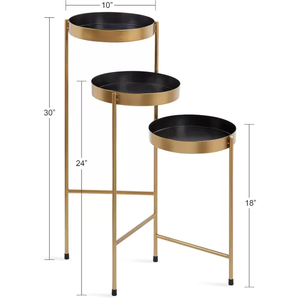 Kate and Laurel Finn TriLevel Metal Plant Stand Black and Gold Decorative Hinged Tray Stand DisplayBlackGold