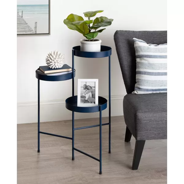 Kate and Laurel Finn TriLevel Metal Plant Stand Black and Gold Decorative Hinged Tray Stand DisplayNavy Blue