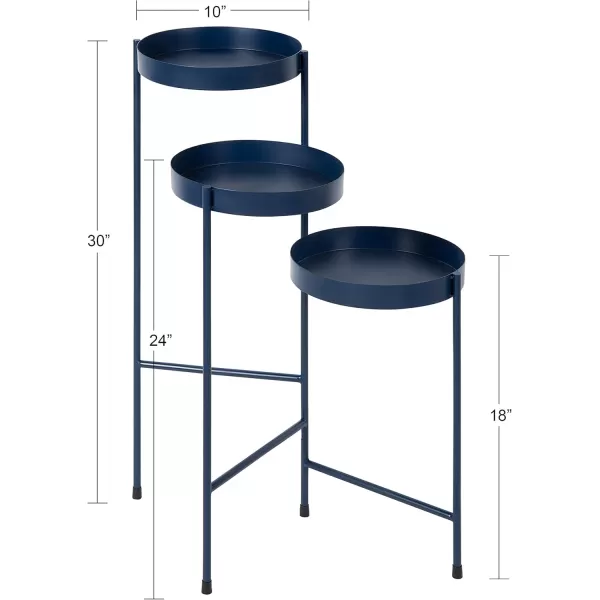 Kate and Laurel Finn TriLevel Metal Plant Stand Black and Gold Decorative Hinged Tray Stand DisplayNavy Blue