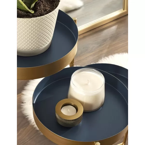 Kate and Laurel Finn TriLevel Metal Plant Stand Black and Gold Decorative Hinged Tray Stand DisplayNavy BlueGold