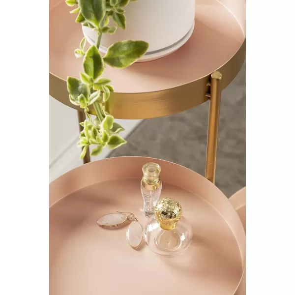 Kate and Laurel Finn TriLevel Metal Plant Stand Black and Gold Decorative Hinged Tray Stand DisplayPinkGold