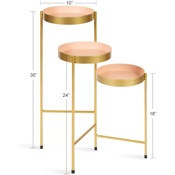 Kate and Laurel Finn TriLevel Metal Plant Stand Black and Gold Decorative Hinged Tray Stand DisplayPinkGold