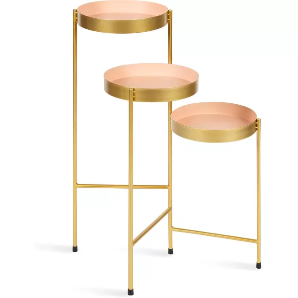 Kate and Laurel Finn TriLevel Metal Plant Stand Black and Gold Decorative Hinged Tray Stand DisplayPinkGold