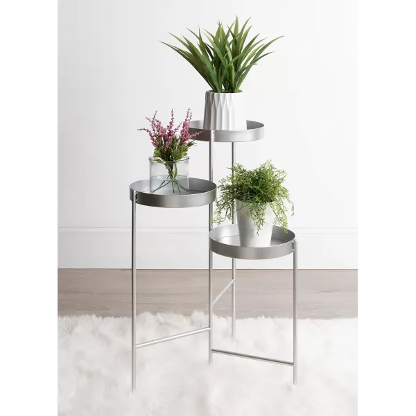 Kate and Laurel Finn TriLevel Metal Plant Stand Black and Gold Decorative Hinged Tray Stand DisplaySilver