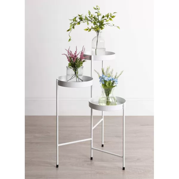 Kate and Laurel Finn TriLevel Metal Plant Stand Black and Gold Decorative Hinged Tray Stand DisplayWhite