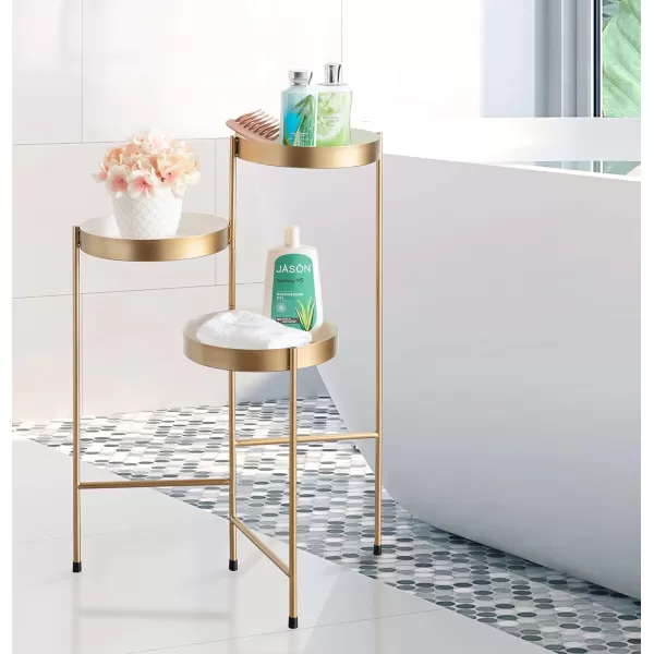 Kate and Laurel Finn TriLevel Metal Plant Stand Black and Gold Decorative Hinged Tray Stand DisplayWhiteGold