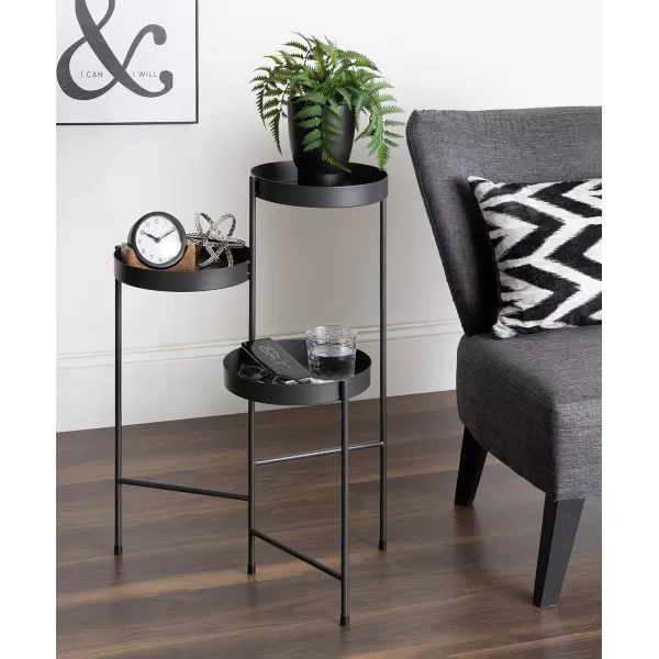 Kate and Laurel Finn TriLevel Metal Plant Stand Charcoal Gray Decorative Hinged Tray Stand Display