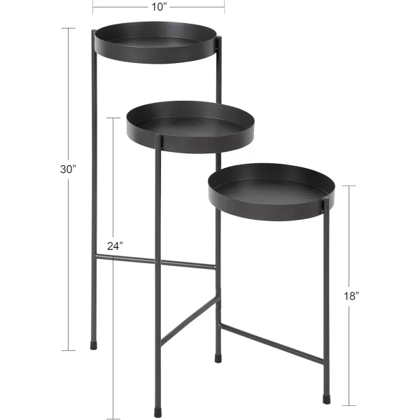 Kate and Laurel Finn TriLevel Metal Plant Stand Charcoal Gray Decorative Hinged Tray Stand Display