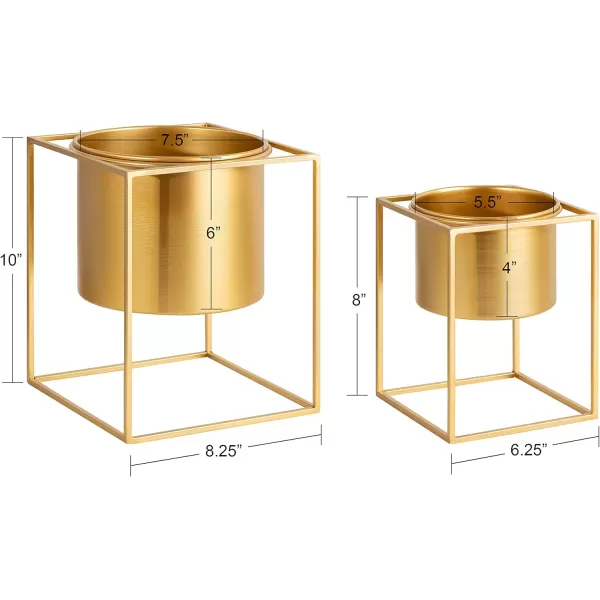 Kate and Laurel Fitch Modern Metal Freestanding Planters Set of 2 Gold Geometric Square Floating Planter PotsGold