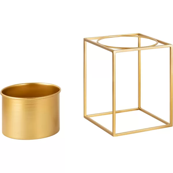 Kate and Laurel Fitch Modern Metal Freestanding Planters Set of 2 Gold Geometric Square Floating Planter PotsGold