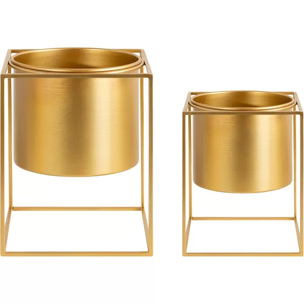Kate and Laurel Fitch Modern Metal Freestanding Planters Set of 2 Gold Geometric Square Floating Planter PotsGold