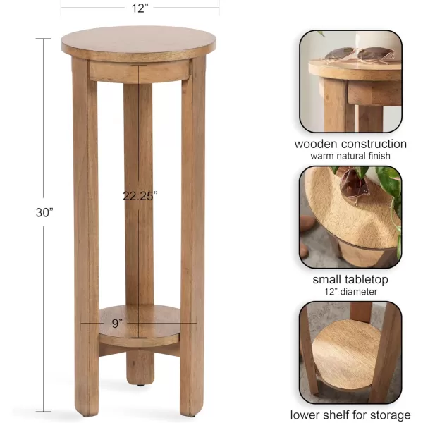 Kate and Laurel Foxford Tiered Round Drink Table 12 x 12 x 30 Natural Brown Transitional TwoTier Circle Plant Stand Table for Use as Living Room Pedestal Table or Small Bedroom Nightstand