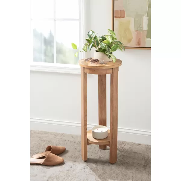 Kate and Laurel Foxford Tiered Round Drink Table 12 x 12 x 30 Natural Brown Transitional TwoTier Circle Plant Stand Table for Use as Living Room Pedestal Table or Small Bedroom Nightstand