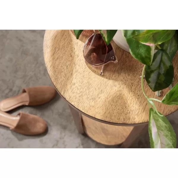Kate and Laurel Foxford Tiered Round Drink Table 12 x 12 x 30 Natural Brown Transitional TwoTier Circle Plant Stand Table for Use as Living Room Pedestal Table or Small Bedroom Nightstand
