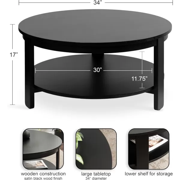 Kate and Laurel Foxford Transitional Tiered Round Coffee Table for Living Room Decor 34x34x17 Walnut BrownBlack