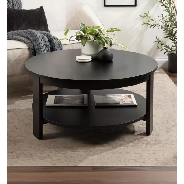 Kate and Laurel Foxford Transitional Tiered Round Coffee Table for Living Room Decor 34x34x17 Walnut BrownBlack