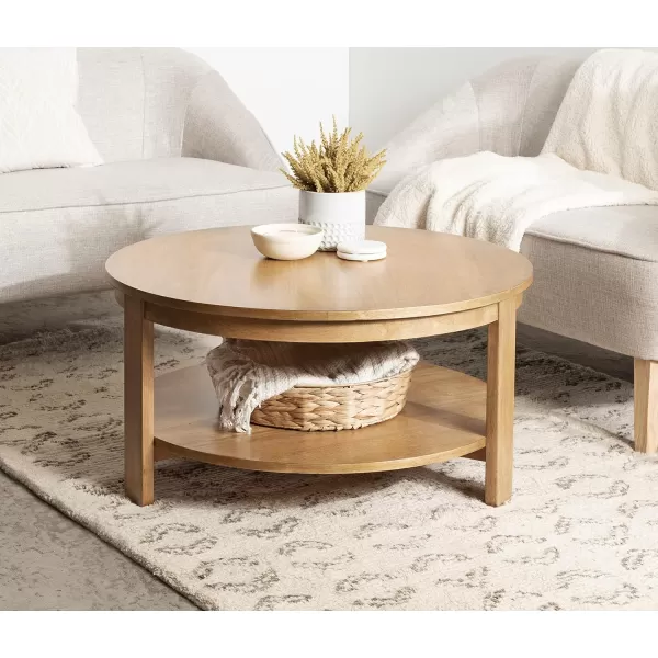 Kate and Laurel Foxford Transitional Tiered Round Coffee Table for Living Room Decor 34x34x17 Walnut BrownNatural