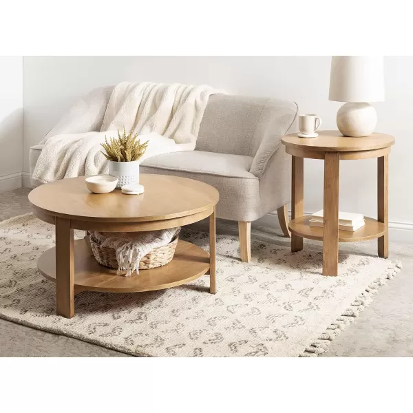 Kate and Laurel Foxford Transitional Tiered Round Coffee Table for Living Room Decor 34x34x17 Walnut BrownNatural