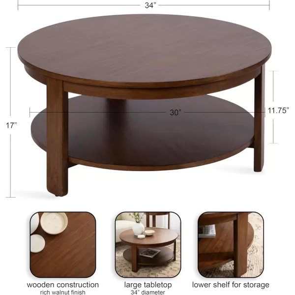 Kate and Laurel Foxford Transitional Tiered Round Coffee Table for Living Room Decor 34x34x17 Walnut BrownWalnut Brown